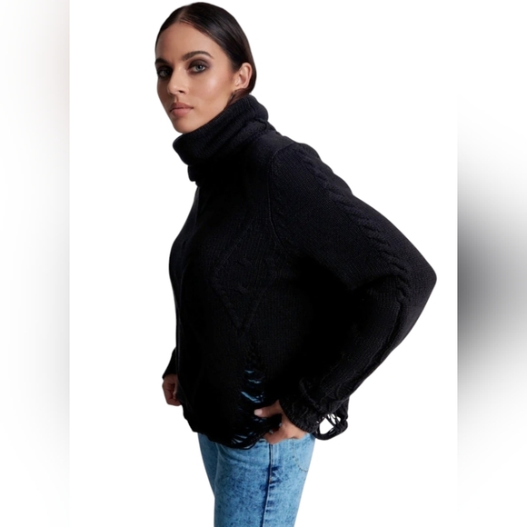 ONE TEASPOON LADDERED ROLL NECK SWEATER IN BLACK - Picture 3 of 6